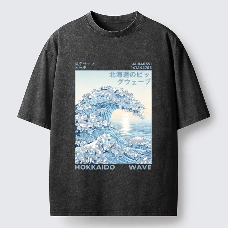 Kyoto-Lion Crystal Great Wave Art Washed T-Shirt