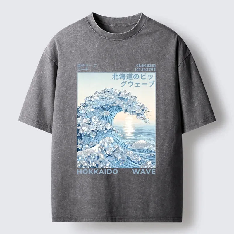 Kyoto-Lion Crystal Great Wave Art Washed T-Shirt
