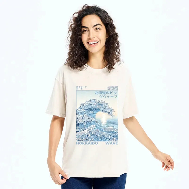 Kyoto-Lion Crystal Great Wave Art Washed T-Shirt