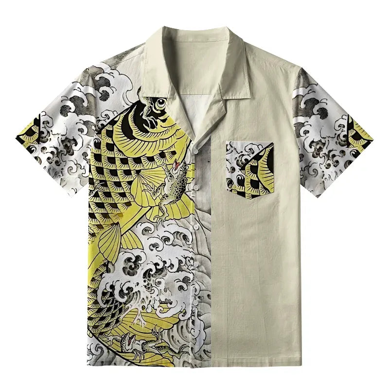 Kyoto-Lion Funny Frog Riding Koi Aloha Hawaiian Shirt