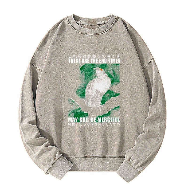 Japanese washed sweatshirt with bird