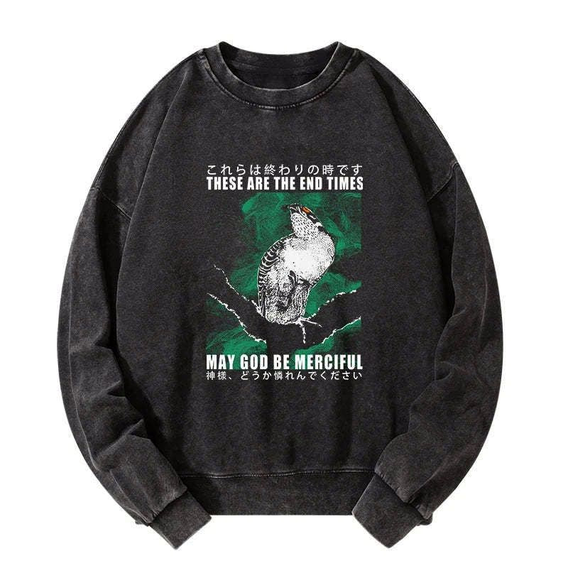 Japanese washed sweatshirt with bird