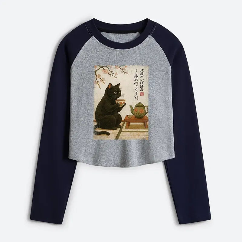 Japanese Vintage Black Cat Raglan Tee