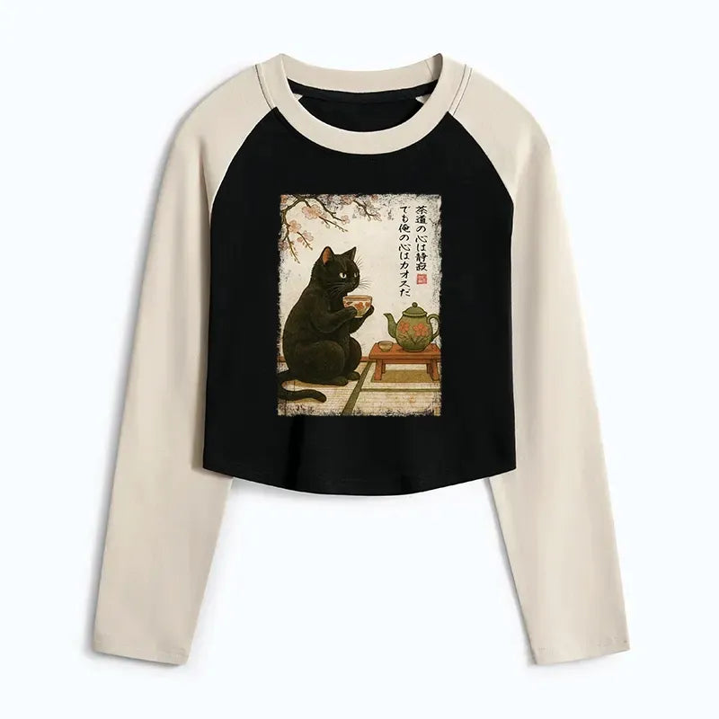 Japanese Vintage Black Cat Raglan Tee