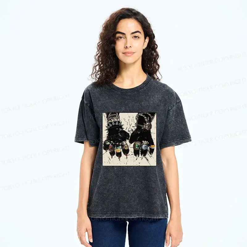 Kyoto-Lion Funny Rich Cat Washed T-Shirt