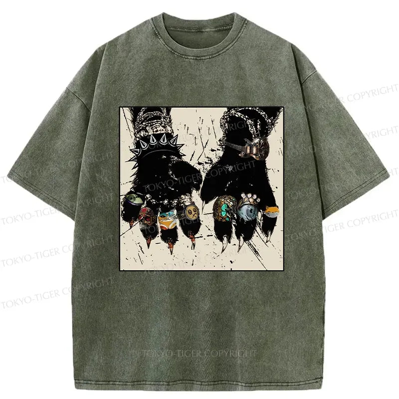 Kyoto-Lion Funny Rich Cat Washed T-Shirt
