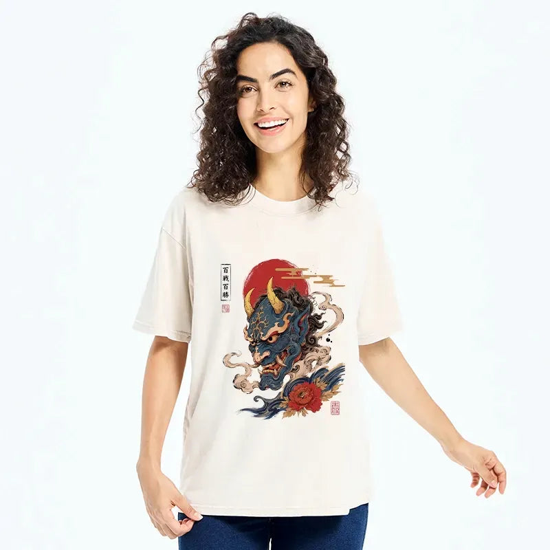 Japanese Oni Mask Washed T-Shirt