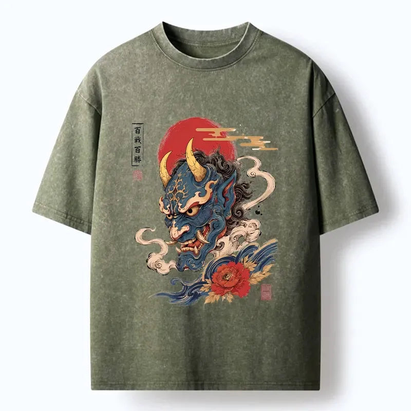 Japanese Oni Mask Washed T-Shirt