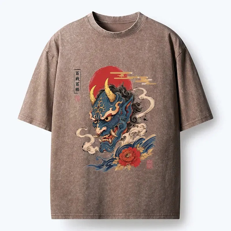 Japanese Oni Mask Washed T-Shirt