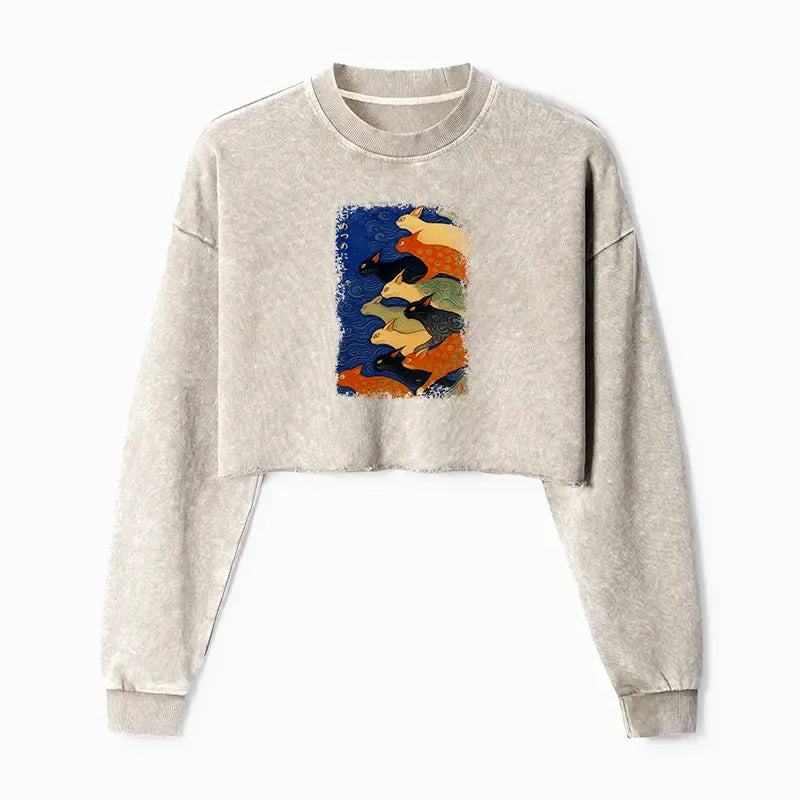 Kyoto-Lion Claw-some Ninja Washed Crop Sweatshirt