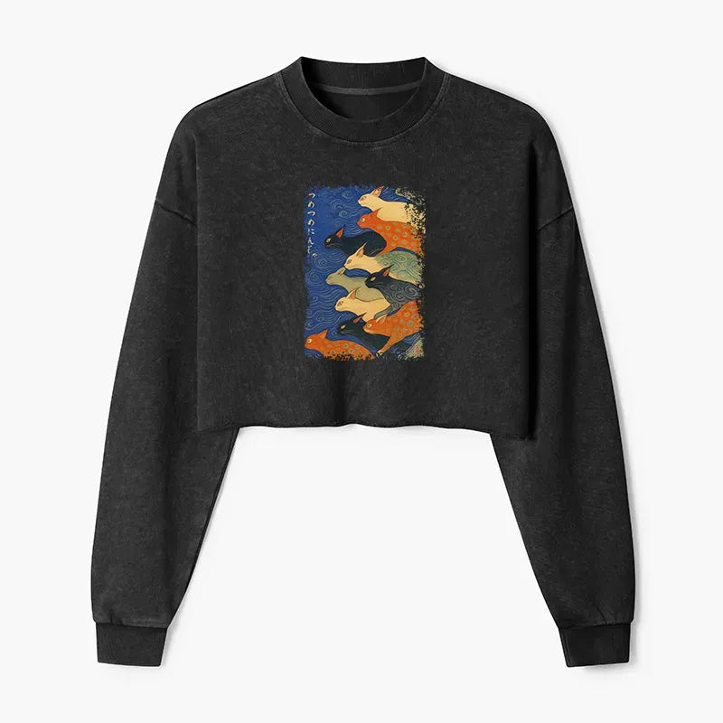 Kyoto-Lion Claw-some Ninja Washed Crop Sweatshirt
