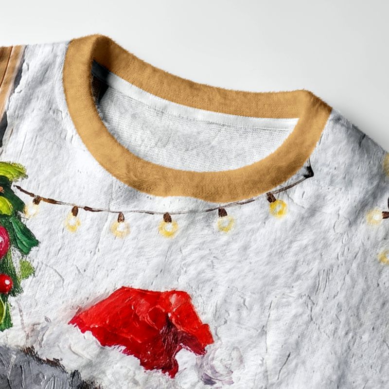 Kyoto-Lion Three Cute Cats Watch You Fuzzy Christmas Ugly Sweatshirt