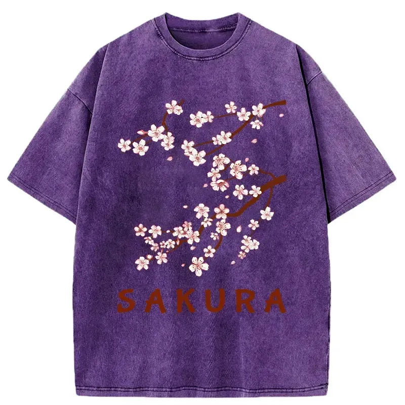 Kyoto-Lion Japanese Beautiful Sakura Washed T-Shirt