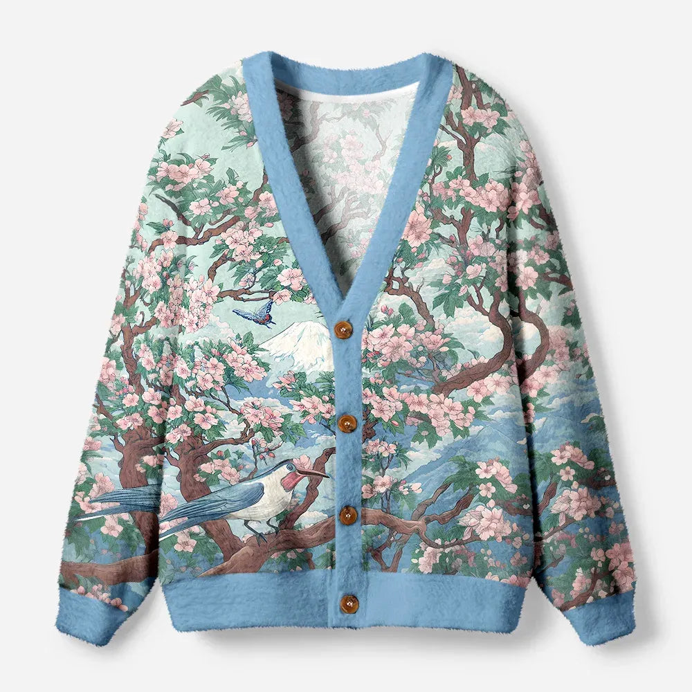 Kyoto-Lion Birds Under The Sakura Tree Ugly Cardigan Sweater