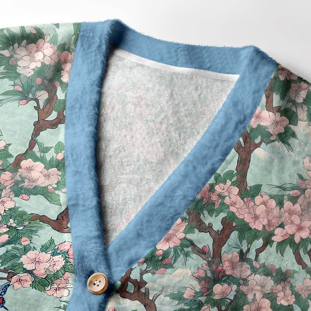 Kyoto-Lion Birds Under The Sakura Tree Ugly Cardigan Sweater