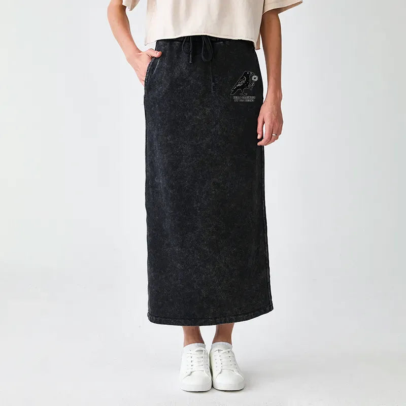 Japanese vintage crow print skirt for women