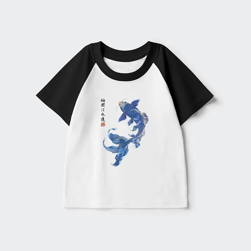 Japanese koi fish kids raglan t-shirt