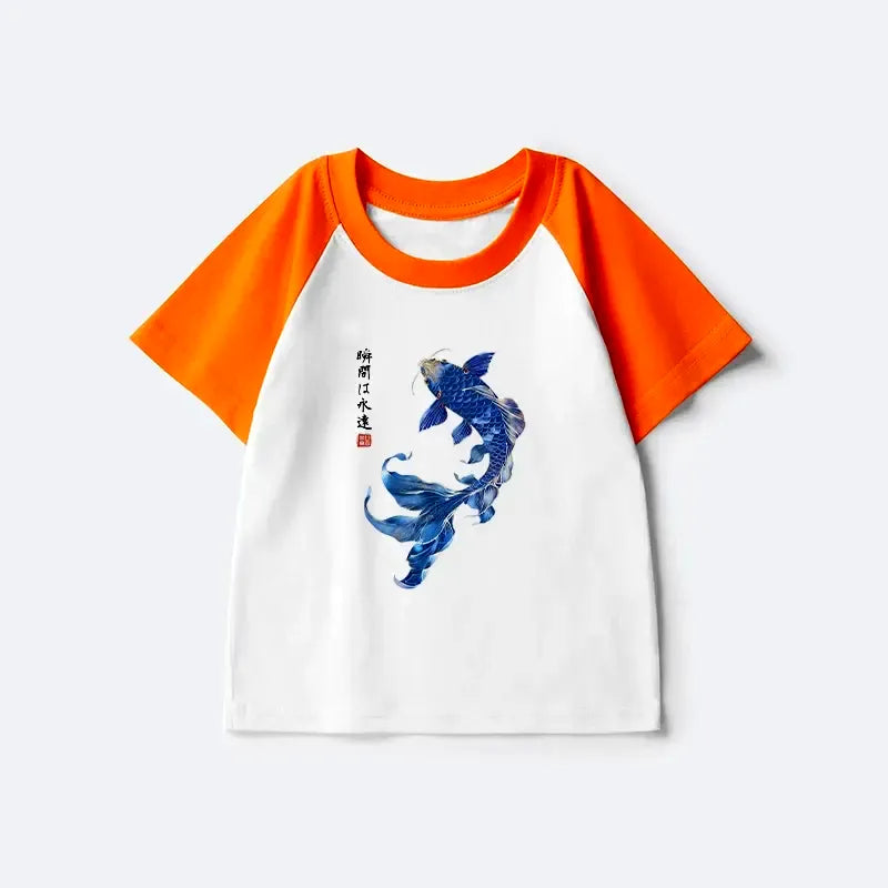 blue koi art raglan for kids