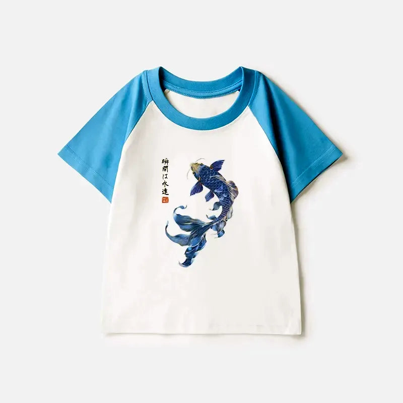 Japanese koi fish kids raglan t-shirt