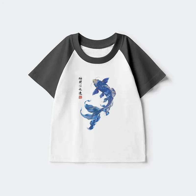 blue koi art raglan for kids