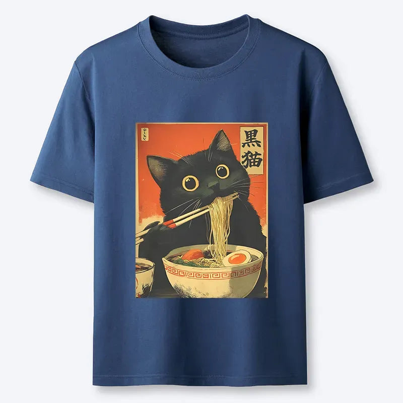 Kyoto-Lion Black Cat Eats Japanese Ramen Retro Classic T-Shirt