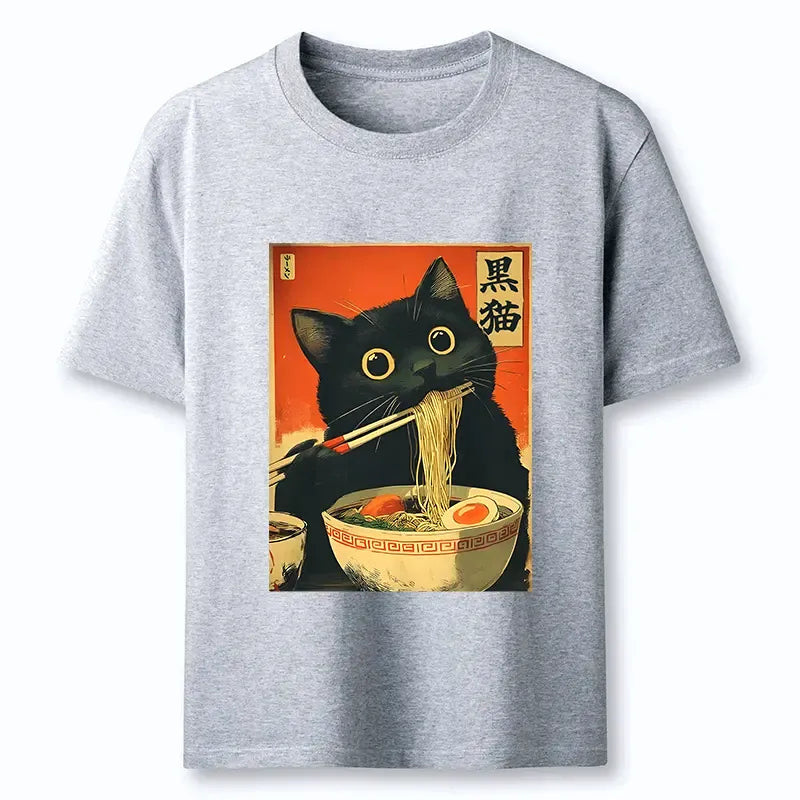 Kyoto-Lion Black Cat Eats Japanese Ramen Retro Classic T-Shirt