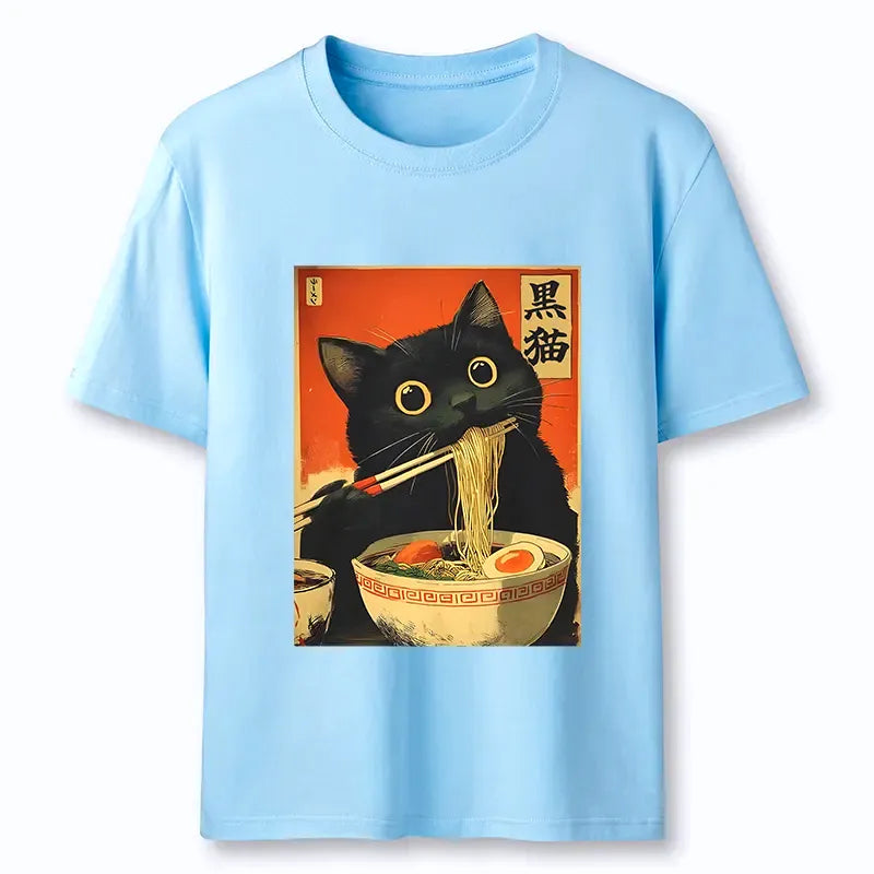 Kyoto-Lion Black Cat Eats Japanese Ramen Retro Classic T-Shirt