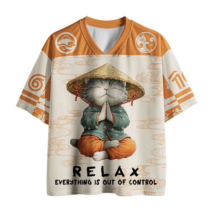 Breathable Mesh Jersey with Cat Design for Gym