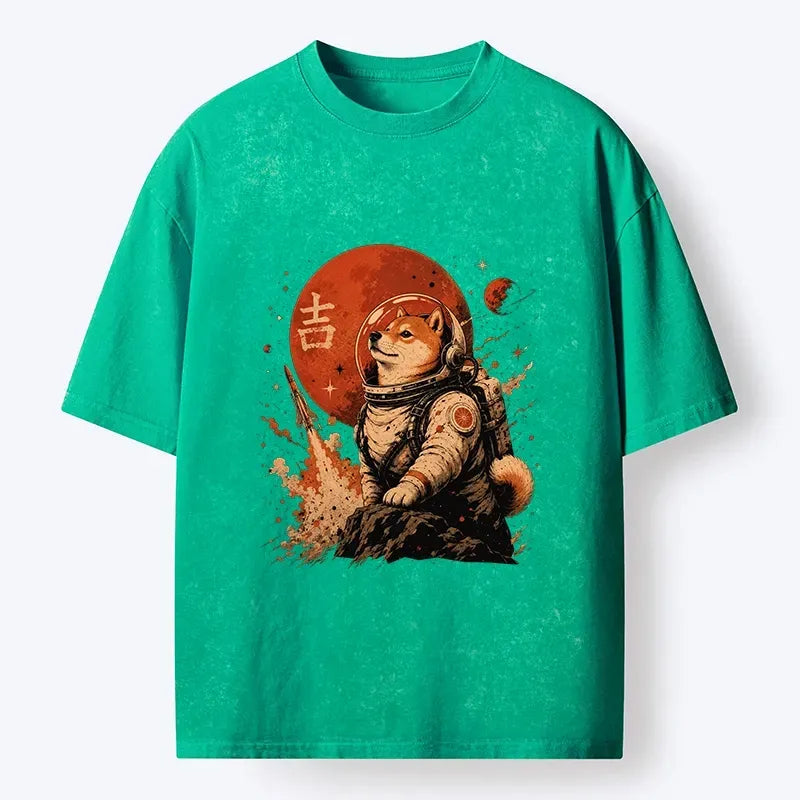 Kyoto-Lion Space Dog On Red Planet Mission Washed T-Shirt