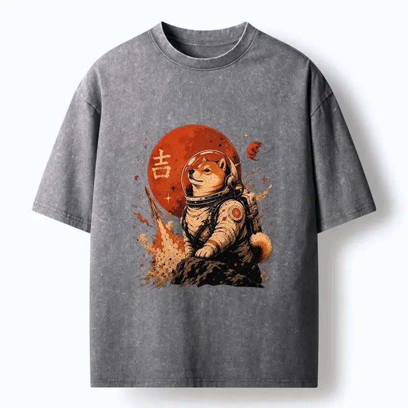 Kyoto-Lion Space Dog On Red Planet Mission Washed T-Shirt