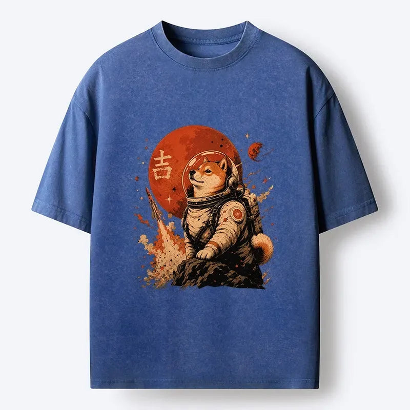Space Dog Washed T-Shirt for Streetwear
