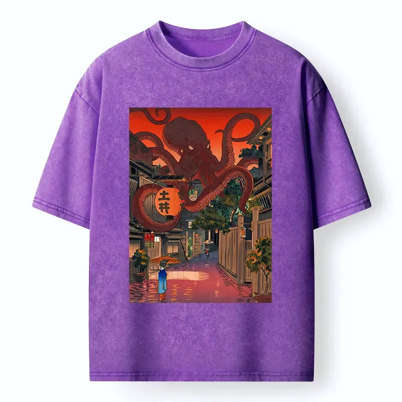 Kyoto-Lion Monsters Attack The Village Washed T-Shirt