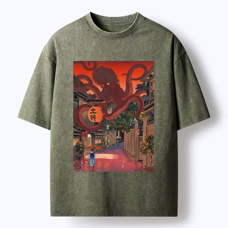 Kyoto-Lion Monsters Attack The Village Washed T-Shirt