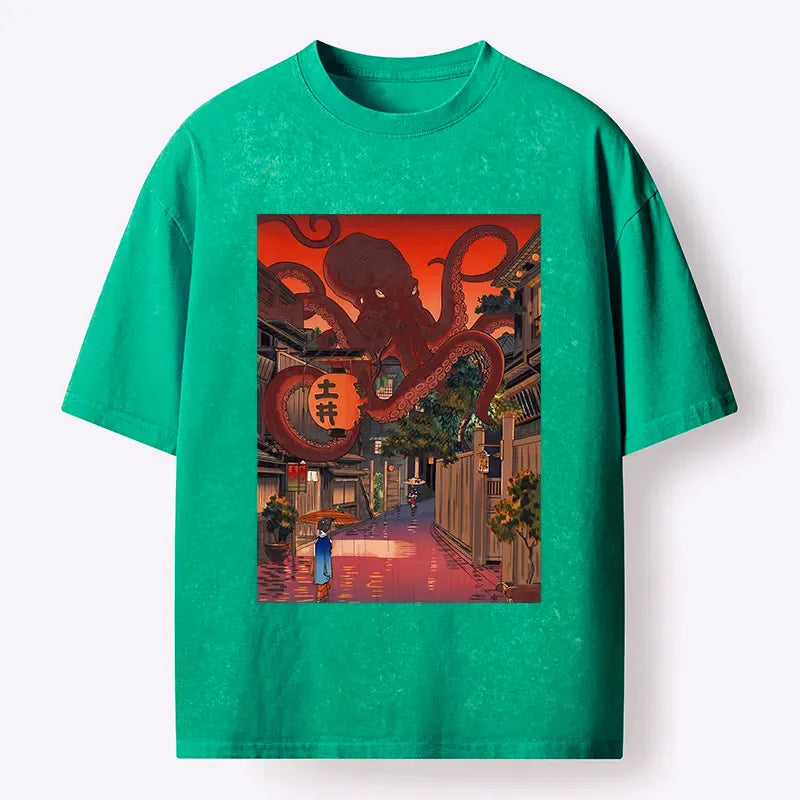 Kyoto-Lion Monsters Attack The Village Washed T-Shirt