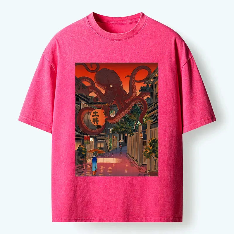 Kyoto-Lion Monsters Attack The Village Washed T-Shirt