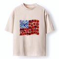 Kyoto-Lion Floral American Flag Watercolor Art Washed T-Shirt