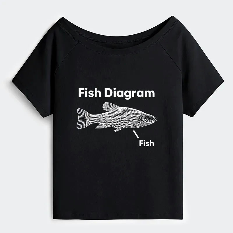 Kyoto-Lion A Funny Guide to Fish Meme Off Shoulder T-Shirt