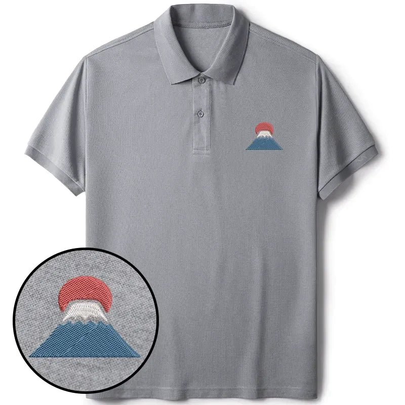Japanese Mount Fuji embroidered polo shirt