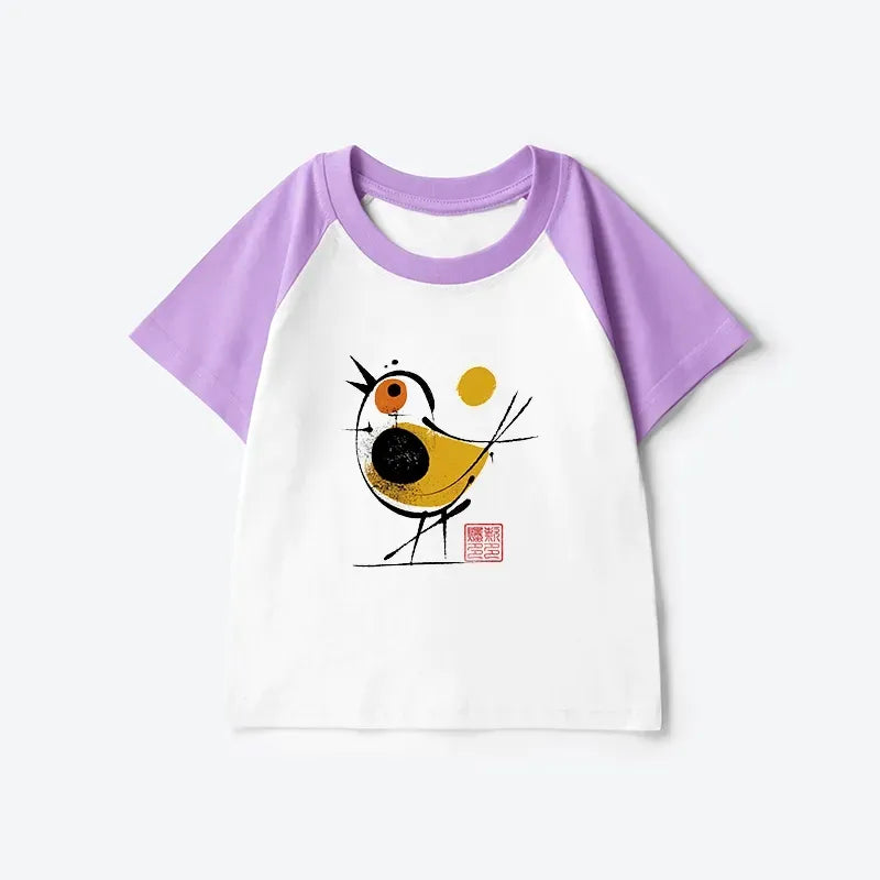 Kyoto-Lion Aesthetic Yellow And Black Bird Kids Raglan T-shirt