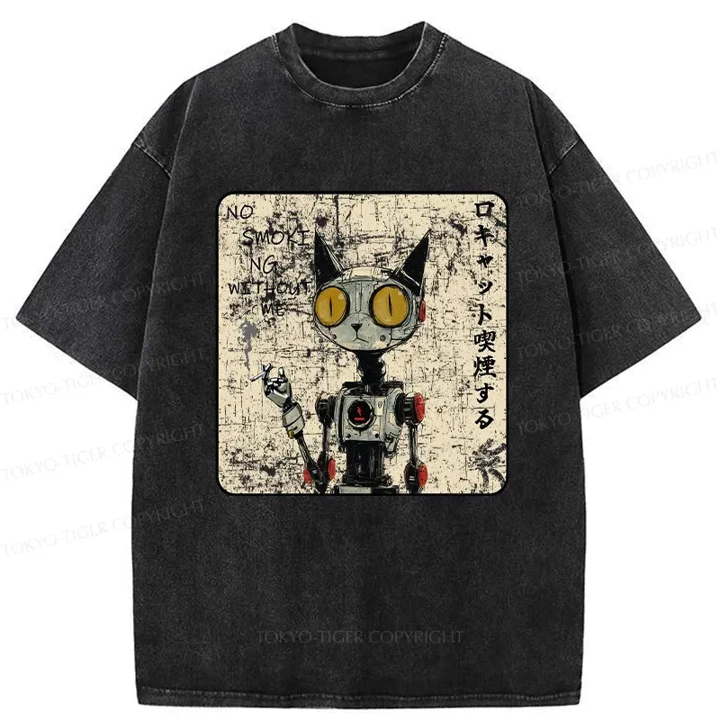 Smoking Robot Cat Unisex Tee
