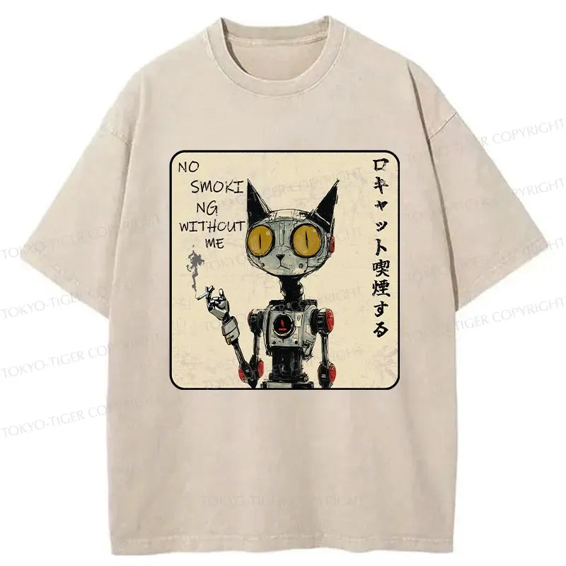 Kyoto-Lion Smoking Robot Cat Washed T-Shirt