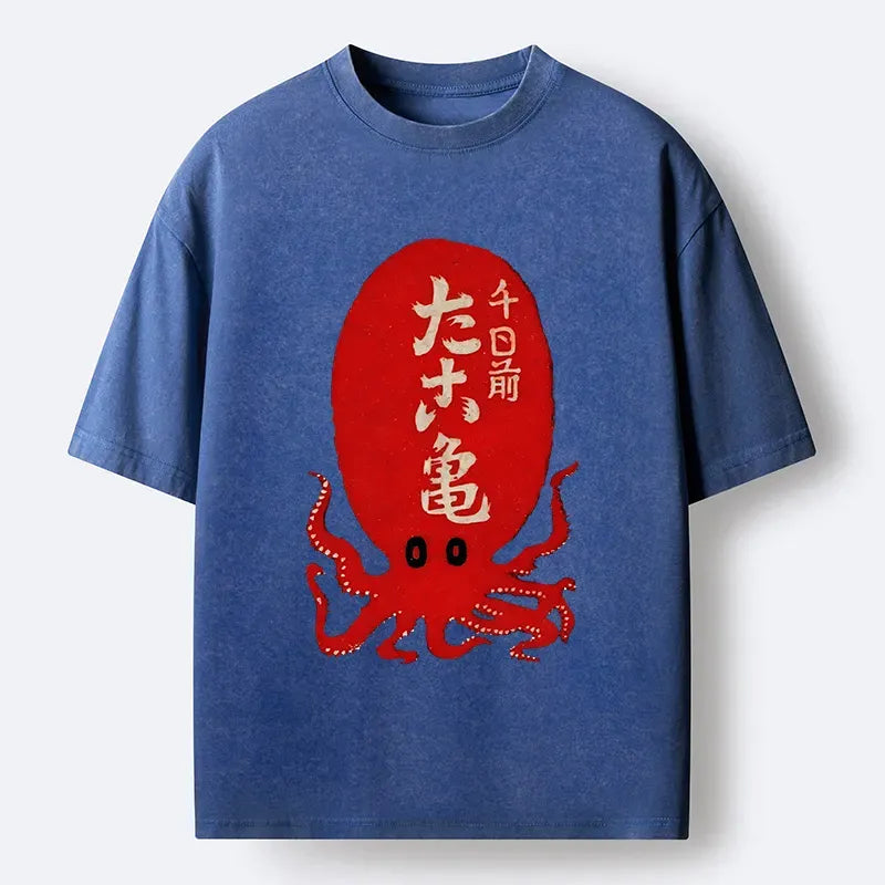 Japanese Retro Octopus Washed T-Shirt