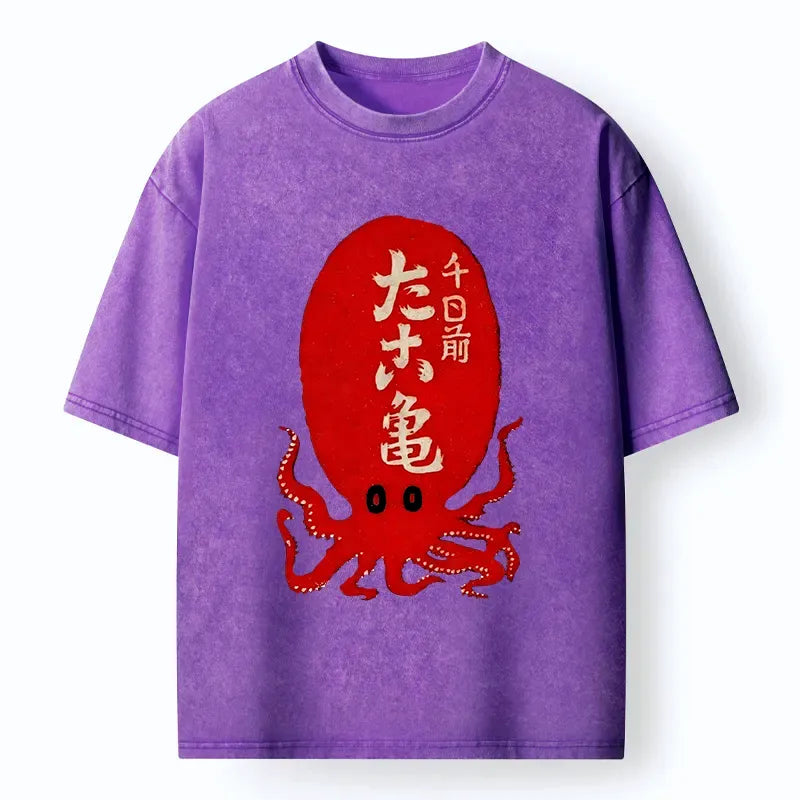 Japanese Retro Octopus Washed T-Shirt