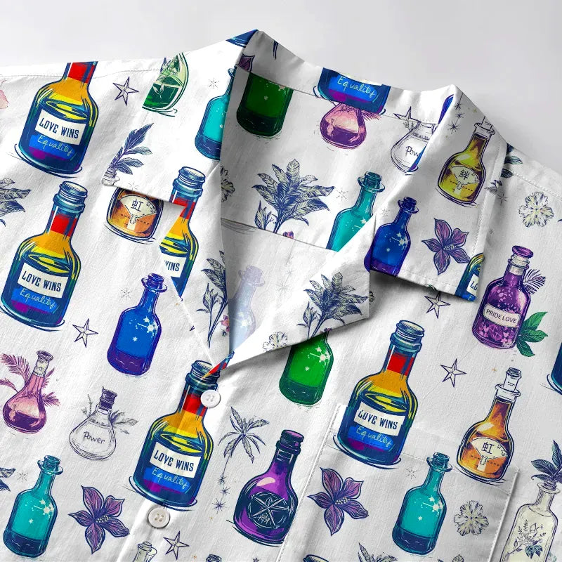 Kyoto-Lion Rainbow Potion With Flowers Aloha Hawaiian Shirt