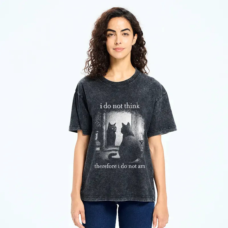 Kyoto-Lion Funny Cat Philosophical Washed T-Shirt