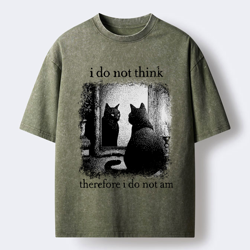 Kyoto-Lion Funny Cat Philosophical Washed T-Shirt
