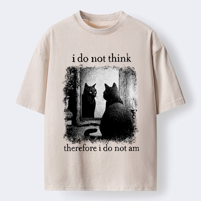 Kyoto-Lion Funny Cat Philosophical Washed T-Shirt