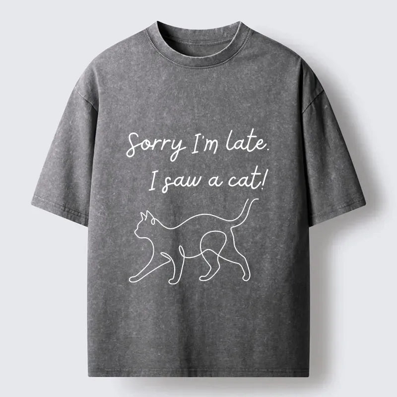 Kyoto-Lion Funny Cat Lover Meme Line Art Washed T-Shirt