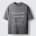 Kyoto-Lion Funny Cat Lover Meme Line Art Washed T-Shirt
