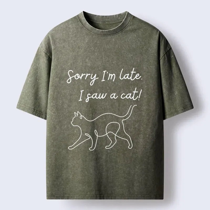 washed japanese cat t-shirt for vacation